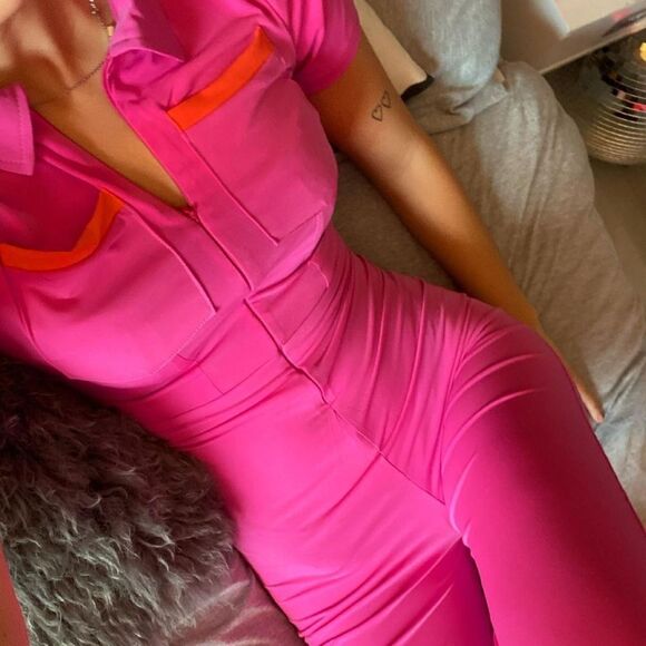 Peachy Den The Kernel Jersey Pink Jumpsuit Short Sleeves Size XS - Picture 5 of 12